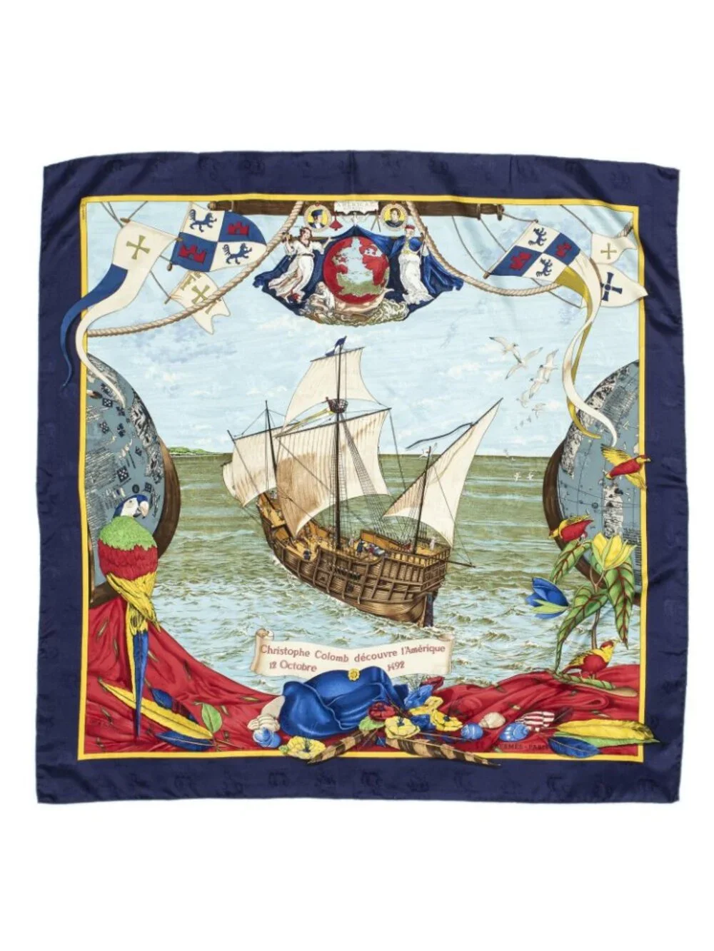 ★SOLD★ Hermes Scarf Blue Red Green 100% Jacquard Silk - Picture 2 of 5